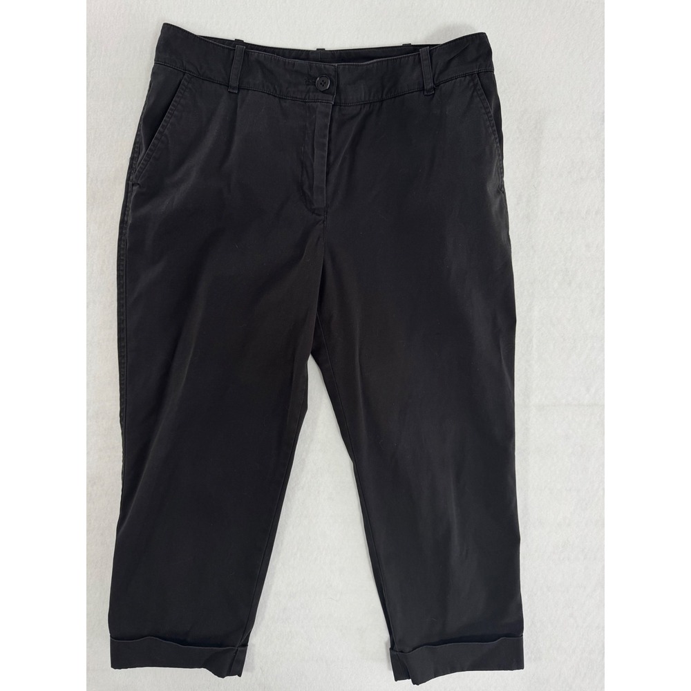 Talbots Heritage Petites Black Chino Crop Pants Cuffed Straight Leg Size 8P